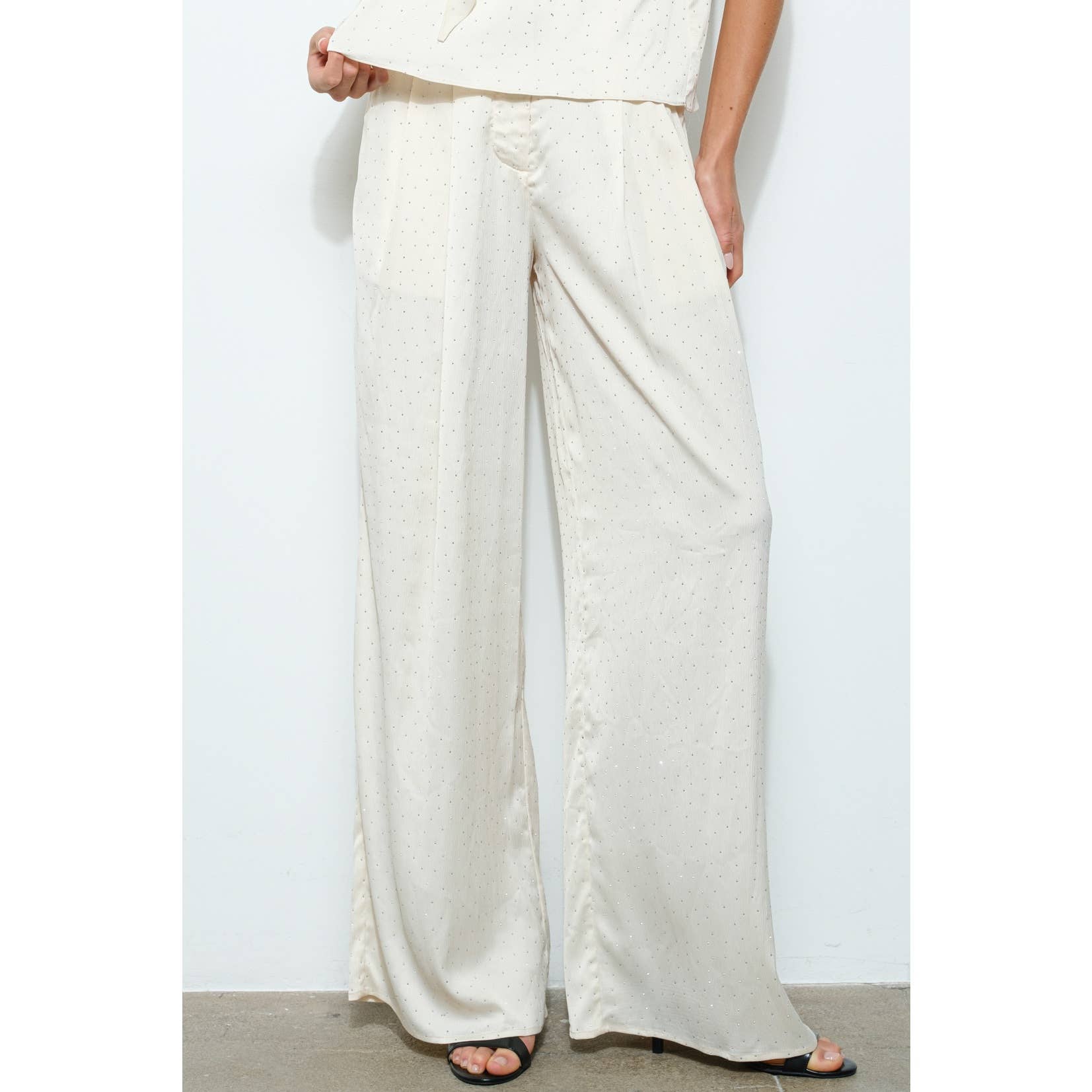 INA - Vente Pantalon – femme - Pantalon large à taille haute en strass8