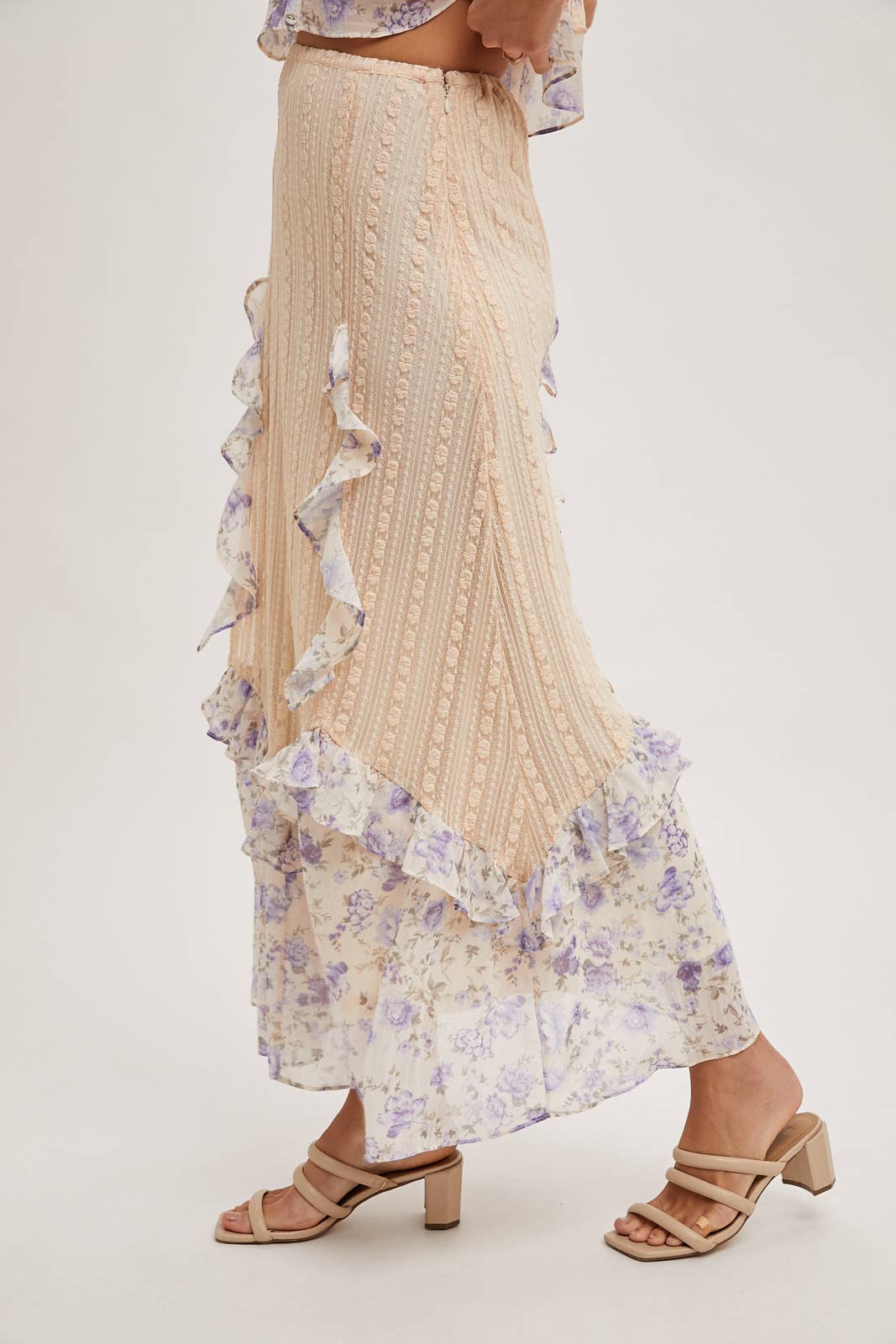 Bluivy - Wholesale Skirt - Women's - FLORAL PRINT TRIMMED MAXI LACE SKIRT WITH LINING15