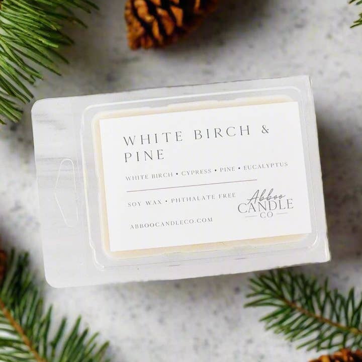 White Birch and Pine Soy Wax Melts for wholesale by Abboo Candle Co