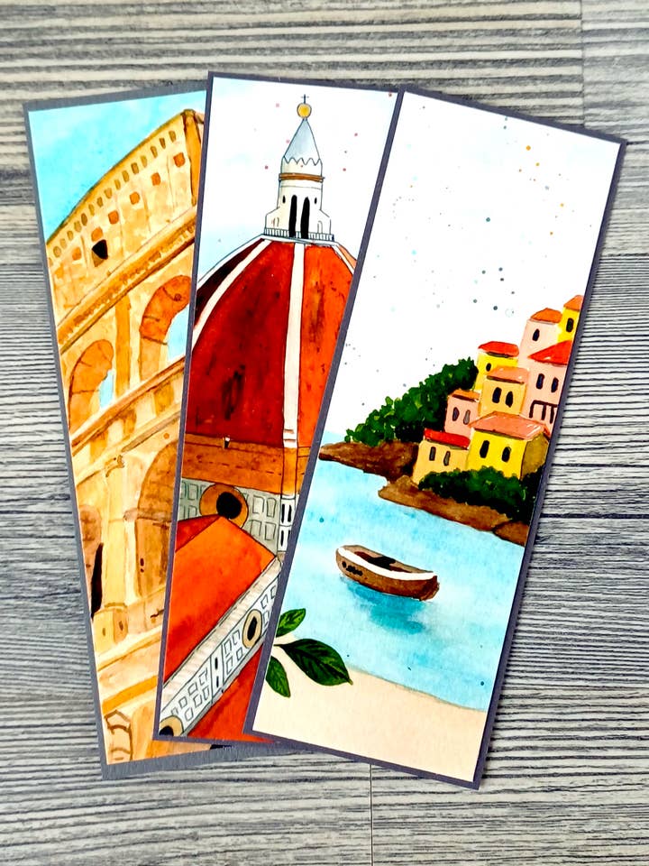 Lesezeichen-Set – Italien – 3 handgemachte Lesezeichen für den Großhandel von Christina Jenne Art and Design