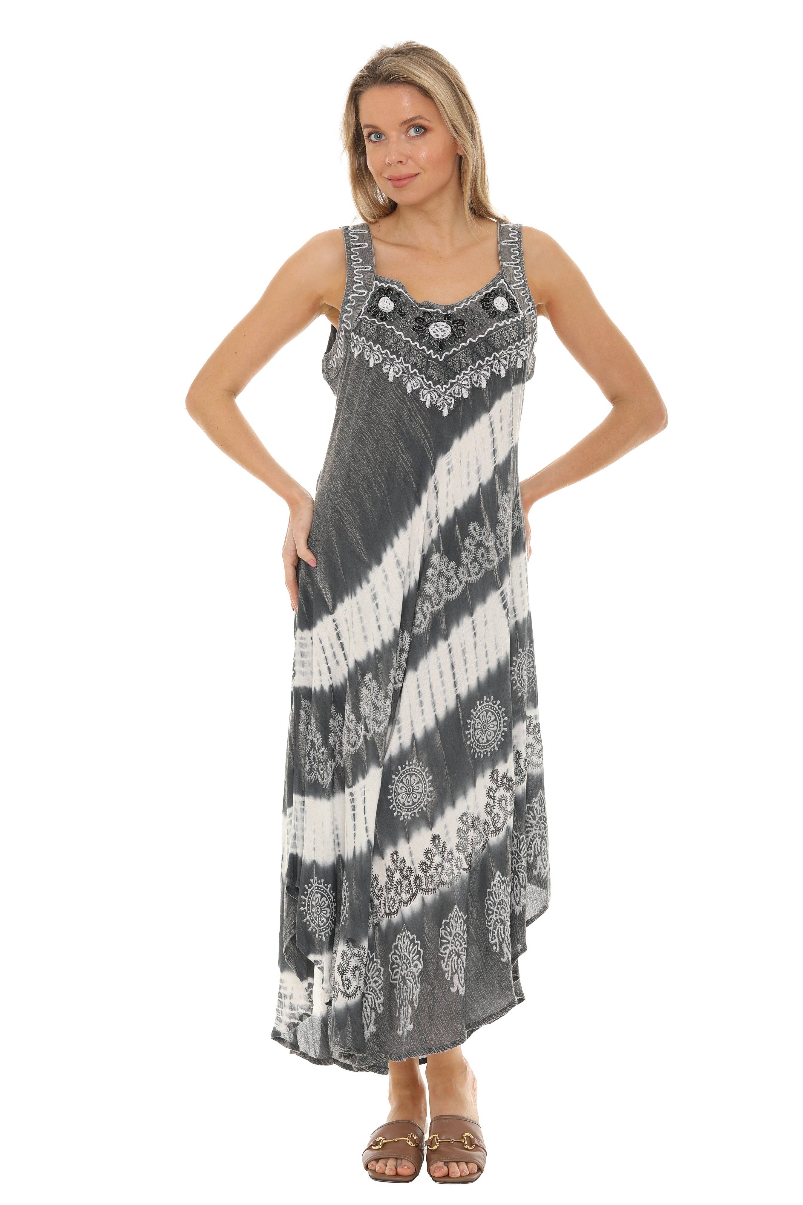 Shoreline Wear. INC - Vendita all'ingrosso Vestito - Donna - Prendisole lungo senza maniche tie-dye a righe diagonali4