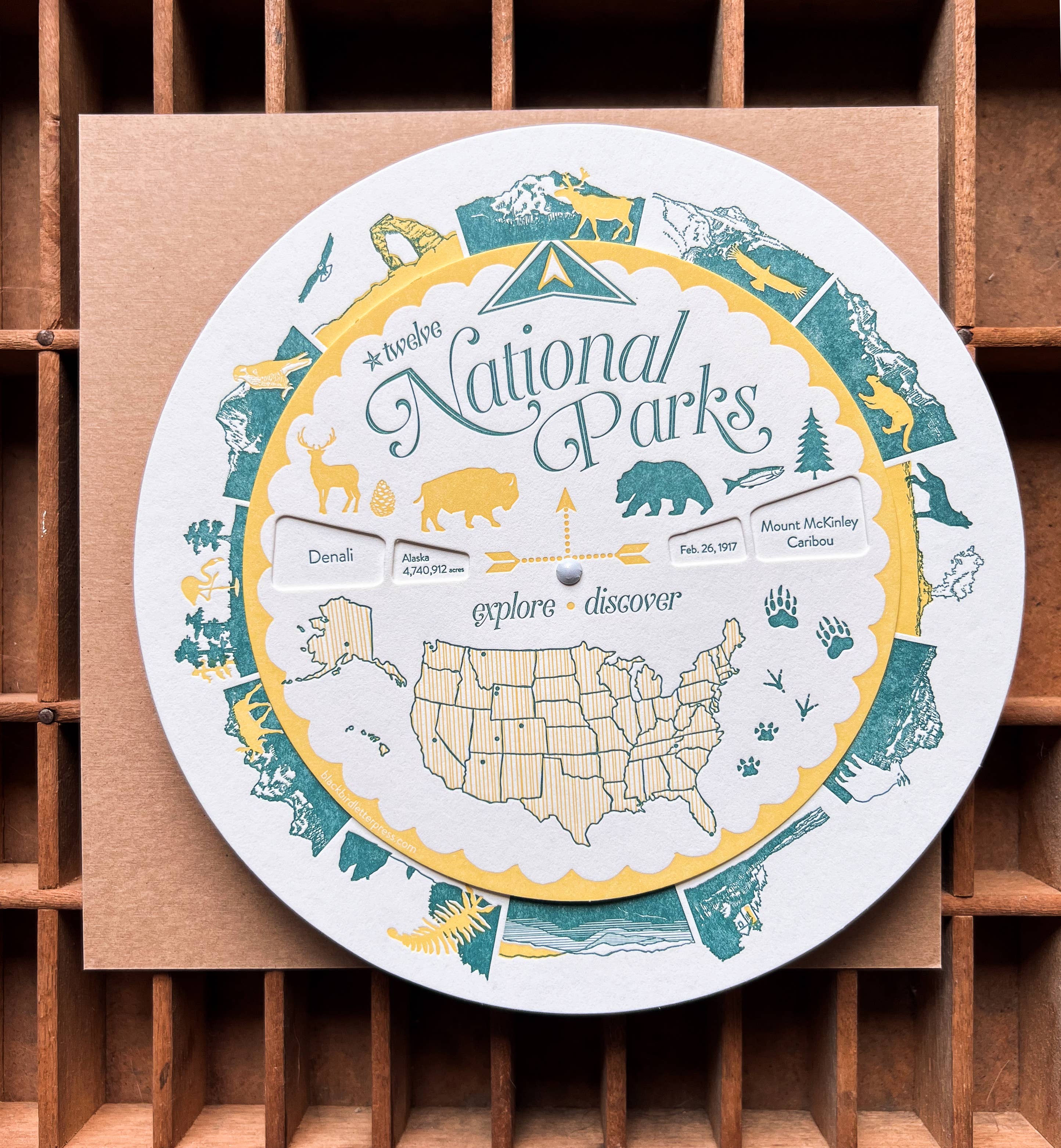 Blackbird Letterpress - Wholesale Stationery/Notecard Set - National Parks spinner / volvelle4