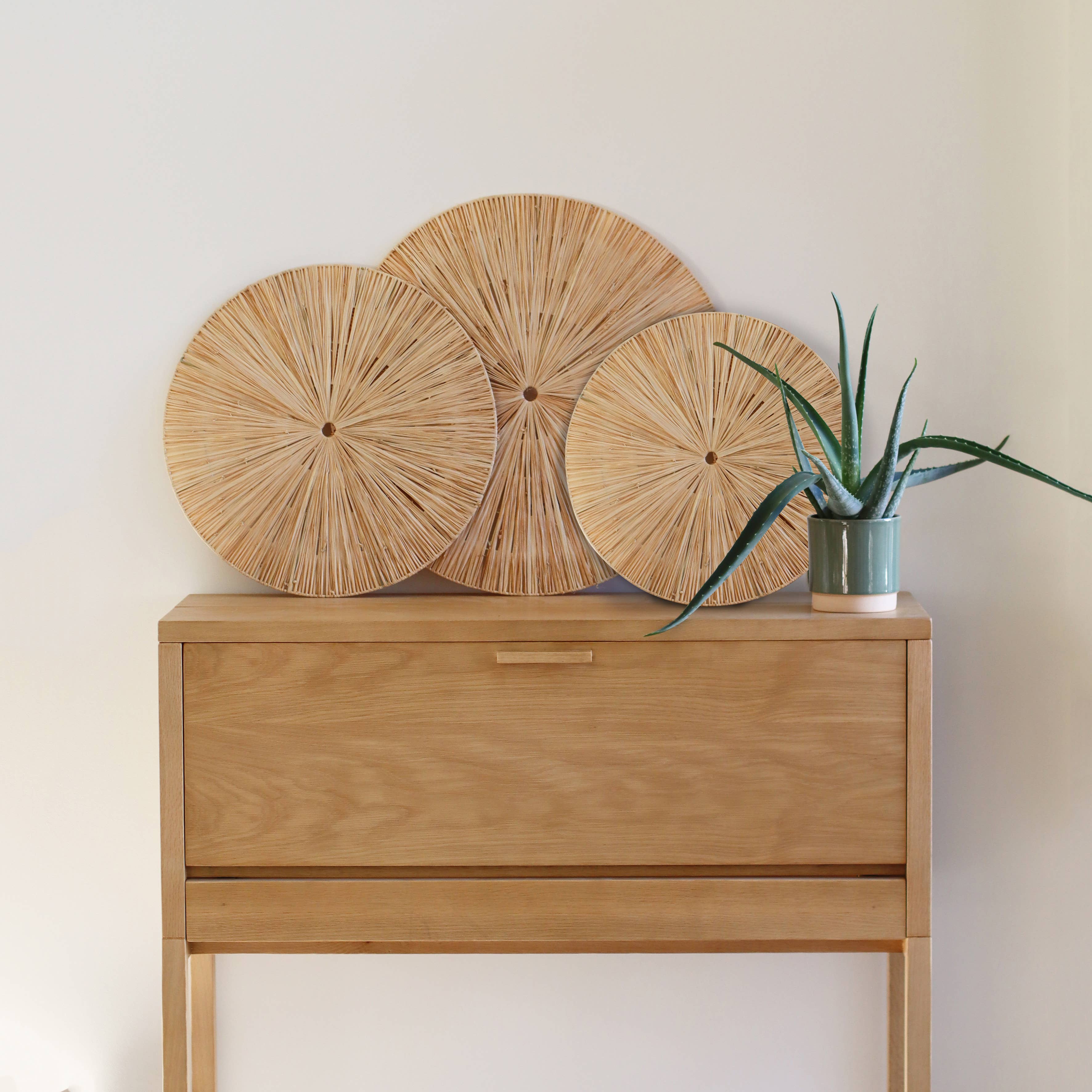 Now's Home - Wholesale Wall Accent - SET 3 WALL DECORATIONS IN NATURAL RAFFIA D60/50/40CM MIRI1