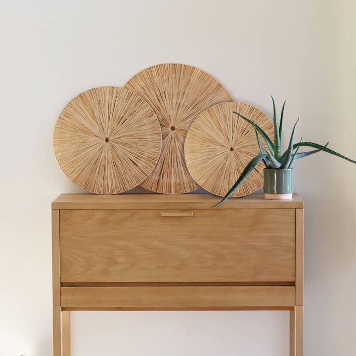 Now's Home - Wholesale Wall Accent - SET 3 WALL DECORATIONS IN NATURAL RAFFIA D60/50/40CM MIRI1