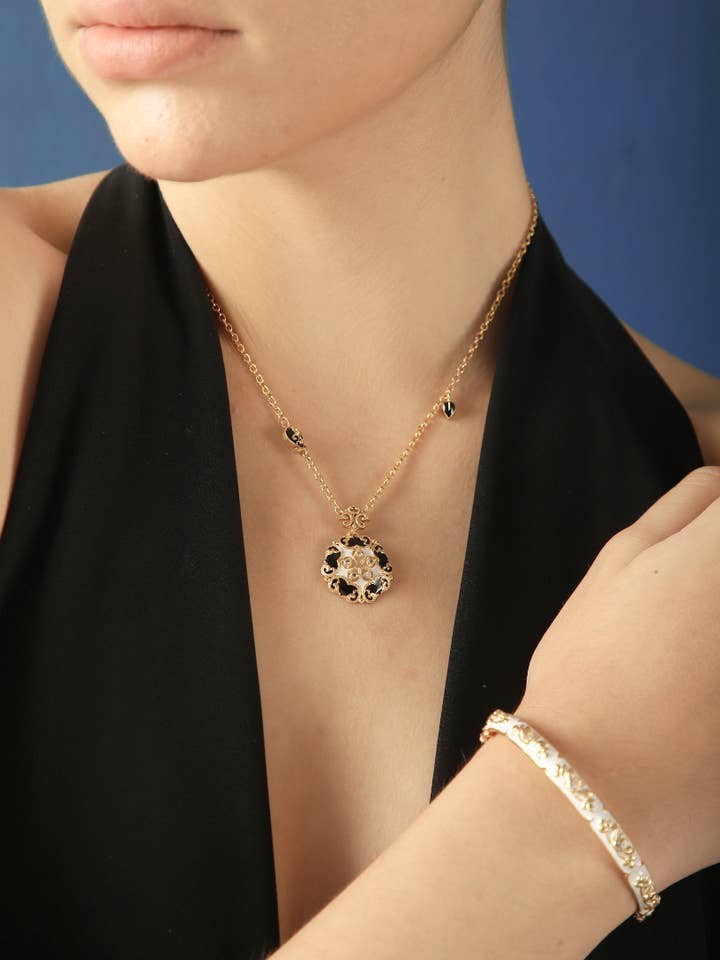 Baroque Round Enamel Necklace for wholesale by Melrosia London