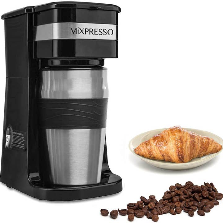 Mixpresso Single Cup Coffee Maker & 14oz Travel Mug Combo, Portable & Lightweight Personal Drip Coffee Brewer & Tumbler, Auto Shut Off Function for wholesale by Mixpresso