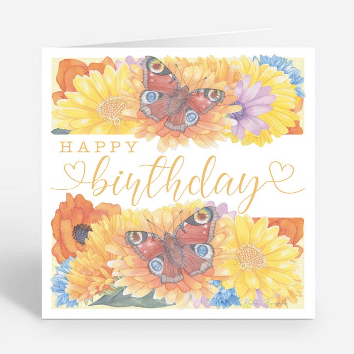 Carte d'anniversaire Calligraphie avec Fleurs pour la vente par Rosenheart