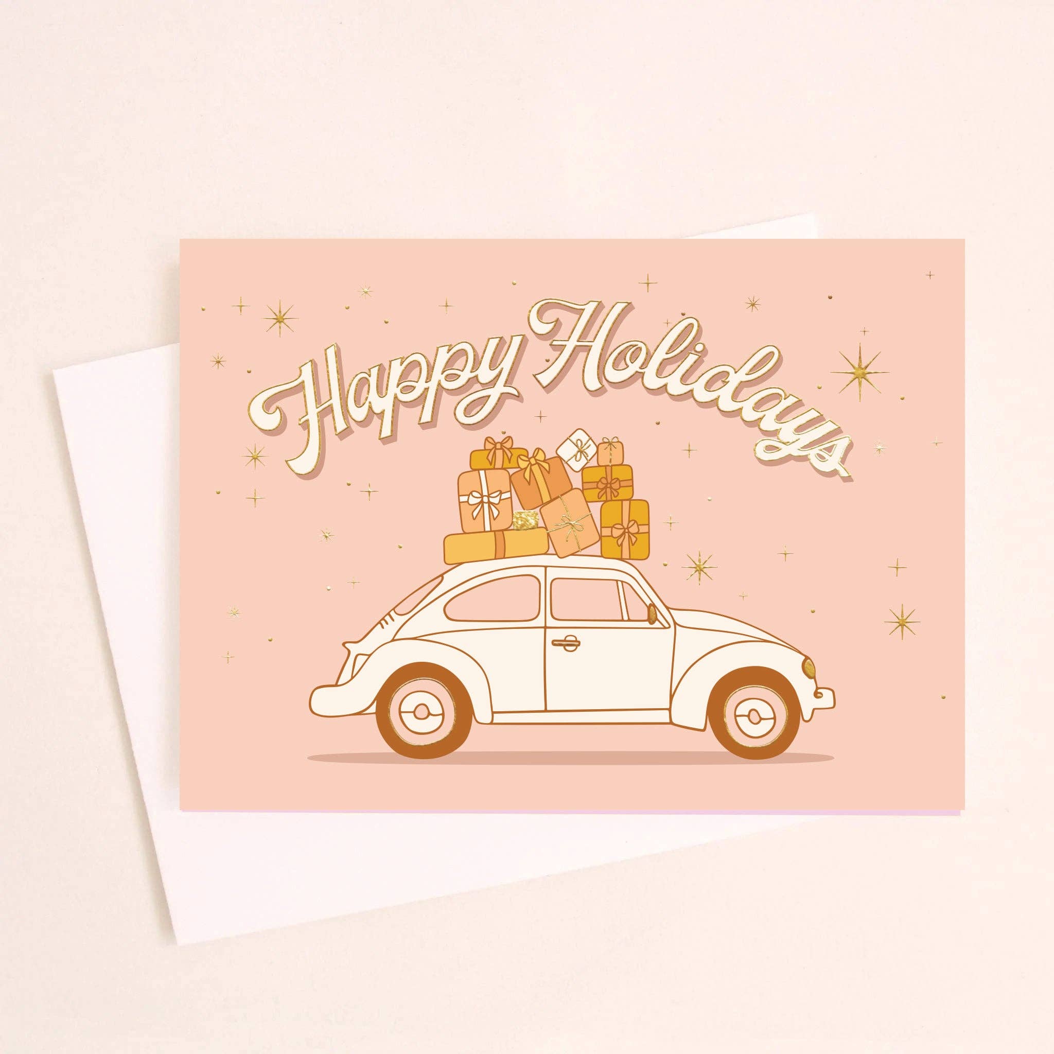 Sunshine Studios - Wholesale Season's Greetings Card - Happy Holidays VW Bug Card | Gold Foil2