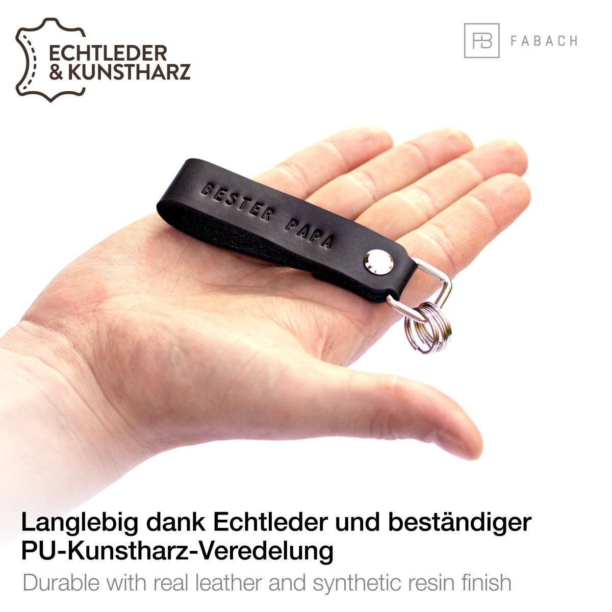 FABACH – Die Schlüsselanhänger-Schmiede - Vendita all'ingrosso Portachiavi - Uomo - Portachiavi in pelle « Bester Papa » con anello intercambiabile7