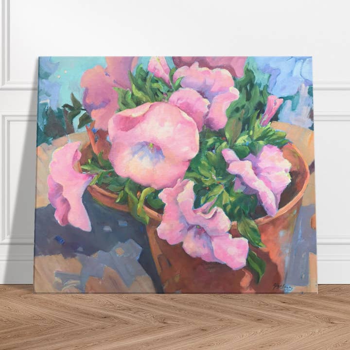 Rosa Blüten in voller Blüte Blumen I 20x24 Zoll Kunstdruck auf Leinwand I Originalkunstwerk der amerikanischen Künstlerin Barbara Cleary für den Großhandel von Barbara Cleary Designs