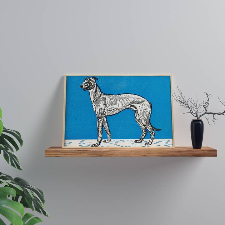 Greyhound by Moritz Jung - Blauwe windhond kunstdruk voor wholesale door Rock Paper Scissors Wall Art