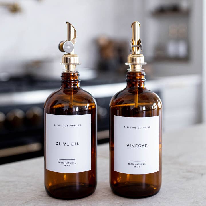 Luxe B Co - Wholesale Oil/Vinegar Dispenser - Olive Oil & Vinegar Glass Amber Bottles