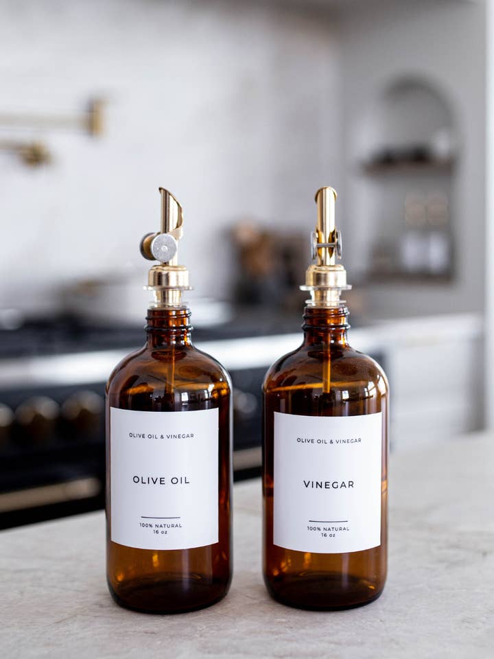 Glass Dispenser Amber Olive Oil & Vinegar Refillable Bottles for wholesale by Luxe B Co