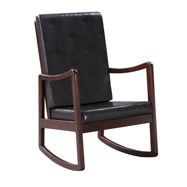 Raina 32"W Rocking Chair in Dark Brown Synthetic Leather for wholesale by Acme Furniture Industry, Inc.