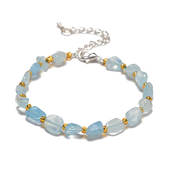 Pulsera de cuentas de guijarros de aguamarina con cierre chapado en plata de 8-10 mm y 7,5" de longitud. para venta al por mayor de CRCBEADS