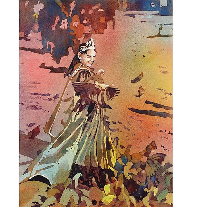 Italian girl dressed for Carnivale feeding pigeons- St. Marks Square-Venice, Italy. Venice watercolor painting Venice (print) for wholesale by Ryan Fox Fine Art