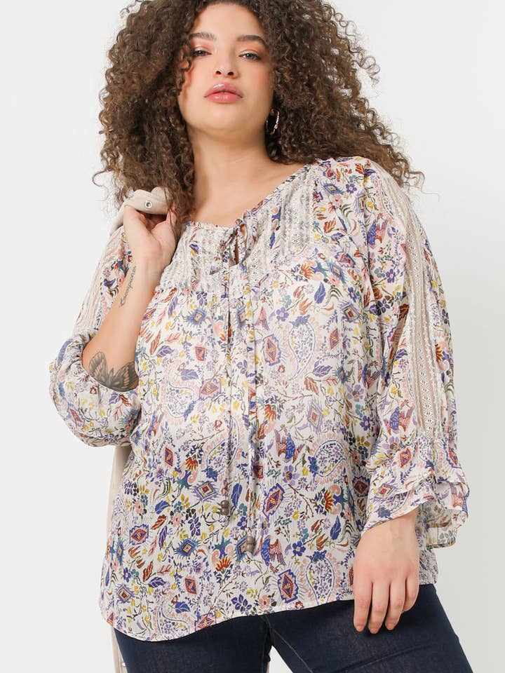 Blouse en voile imprimé avec top uni pour la vente par Jean-Marc-Philippe