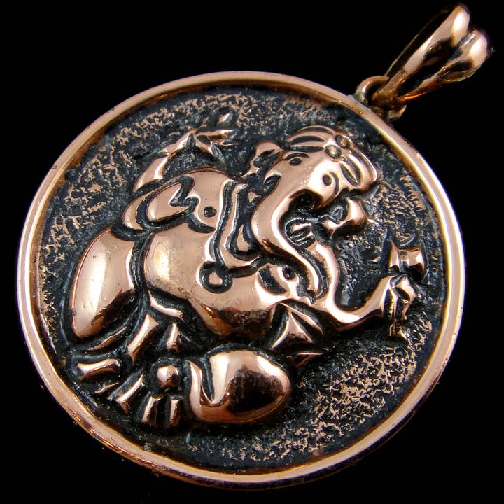 Tika - Wholesale Individual Charm/Pendant - Copper Amulet Pendant- Ganesh (Round)