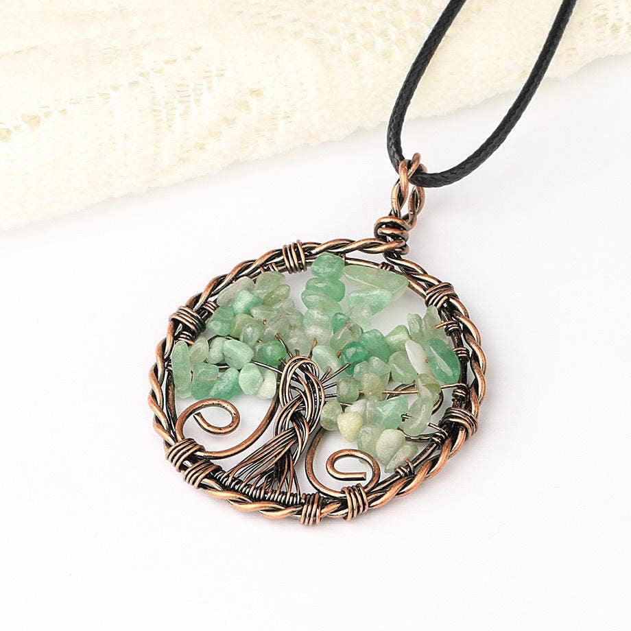 Mio Queena - Wholesale Pendant/Charm Necklace - Natural Stone Wire-Wrapped Tree of Life Pendant Necklace -CS3