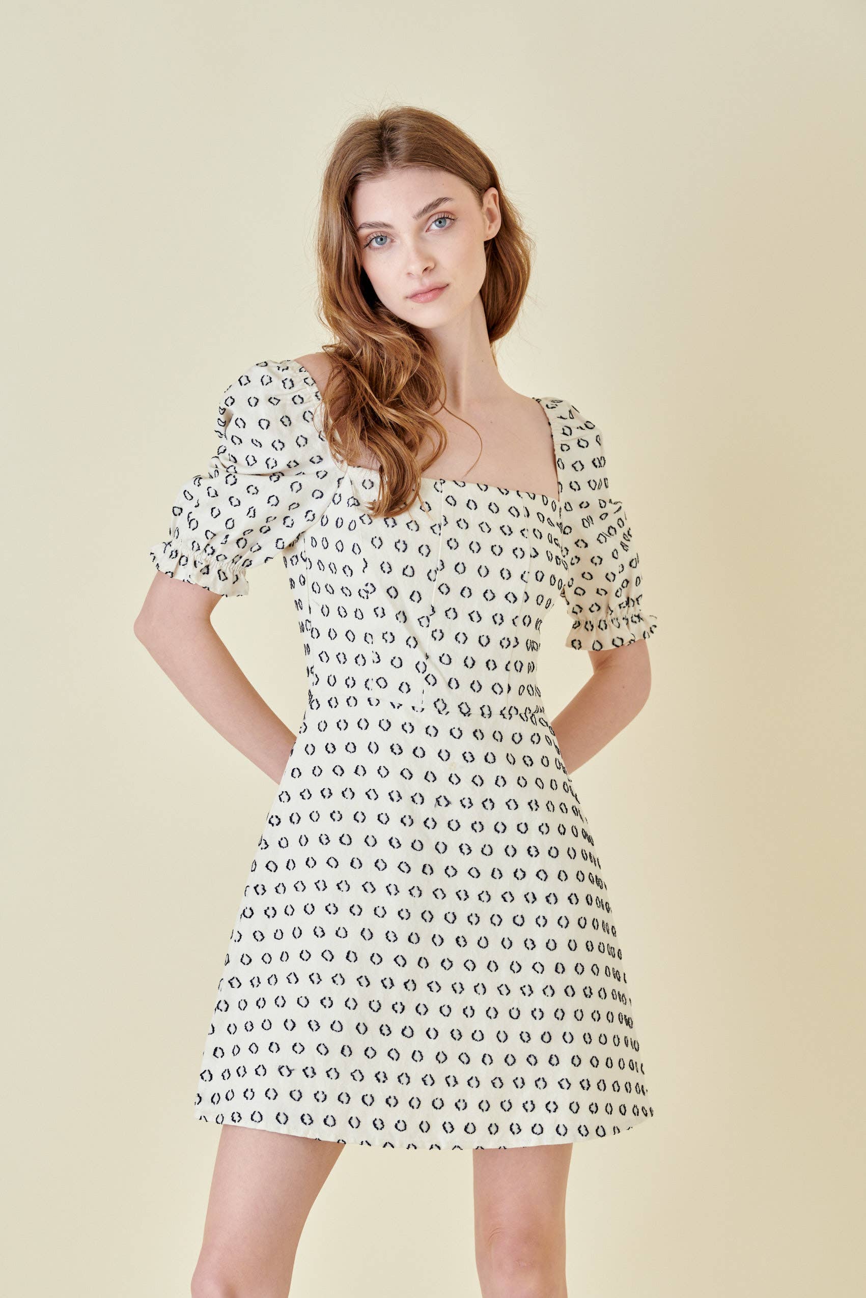 OFFWHITE Minikjole med linnedtryk m/puffærmer - DI4833 for engroshandel på Faire0