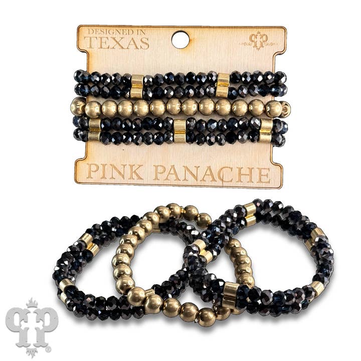 Pink Panache Brands - Wholesale Beaded Bracelet - Faceted glass and gold tone bead bracelet