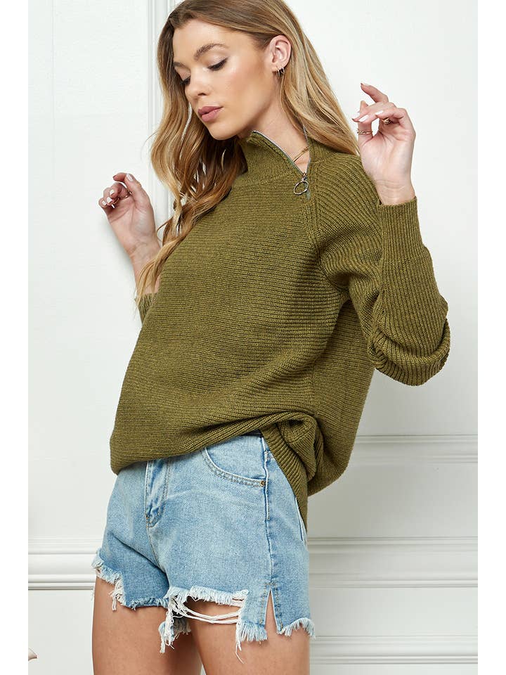 Cezele - Wholesale Knit Top - Women's - Turtleneck pullover zipper knit top12