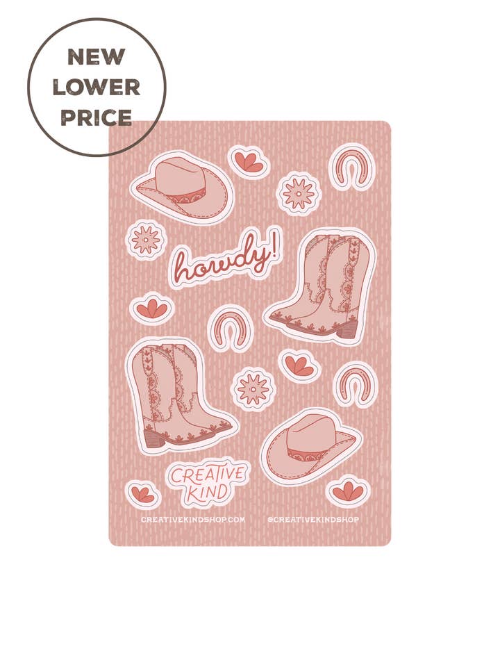 Country Pink Cowgirl Vinyl Stickers Sheet for wholesale by Creative Kind