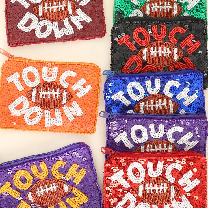 SP Sophia Collection - Wholesale Coin Purse - Women's - Game Day Football beaded Sequin Coin Bag2