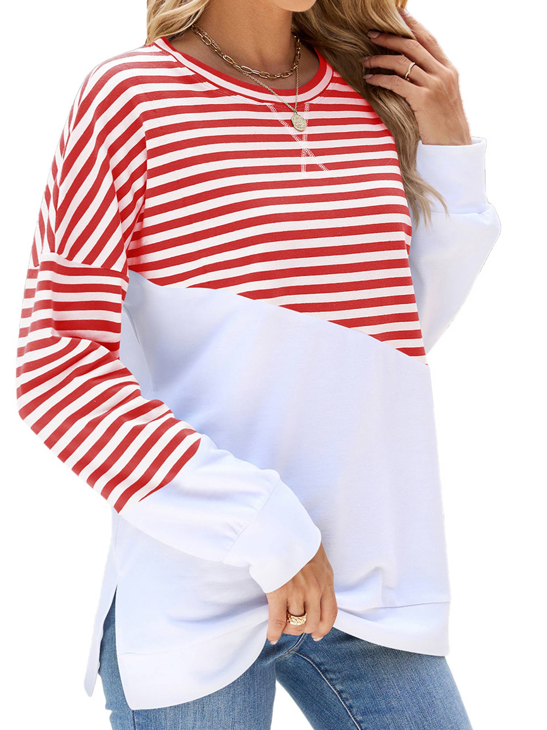 Wholesalesir - Wholesale Hoodie - Women's - Solid Round Neck Contrasting Striped Long Sleeved Hoodie5