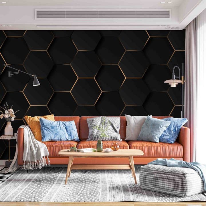Mural de Pared de Papel Tapiz de Línea Negra Hexágono Geométrico 3D YXL 998 para venta al por mayor de Jess Art Decoration