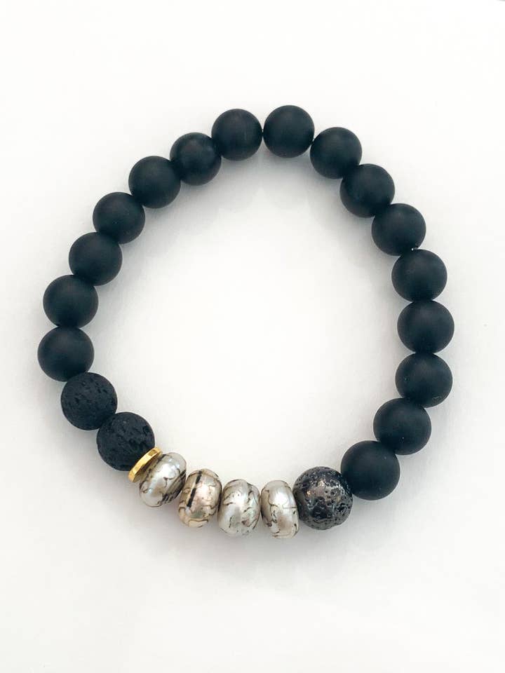 Black Onyx Diffuser Bracelet w/ Tibetan Pearls for wholesale by Lovers and Heroes
