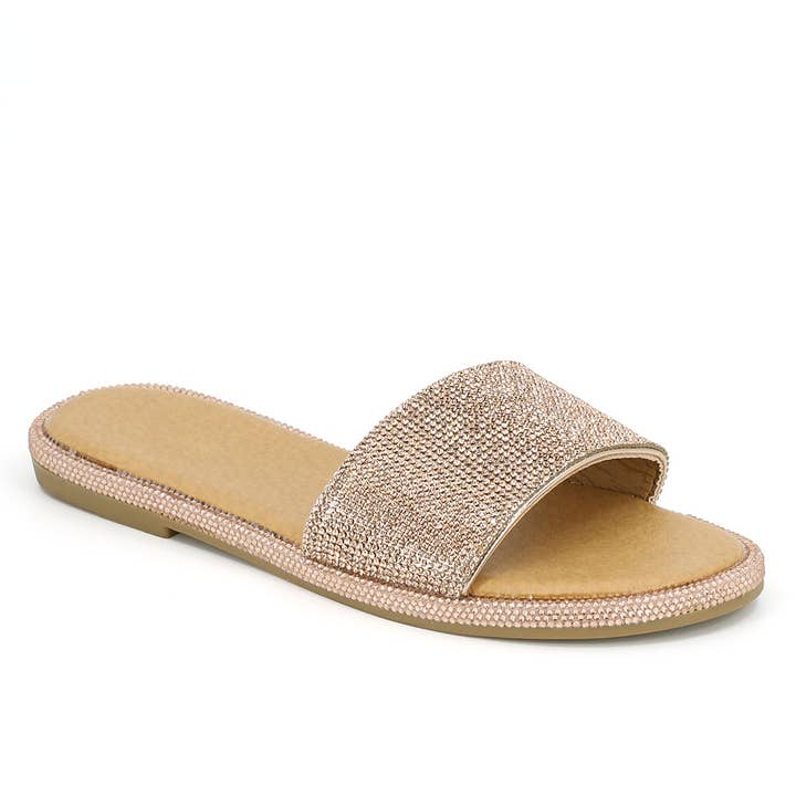 REMOVED BRAND - Vente Sandales – femme - Sandales plates à enfiler en strass à une bande2