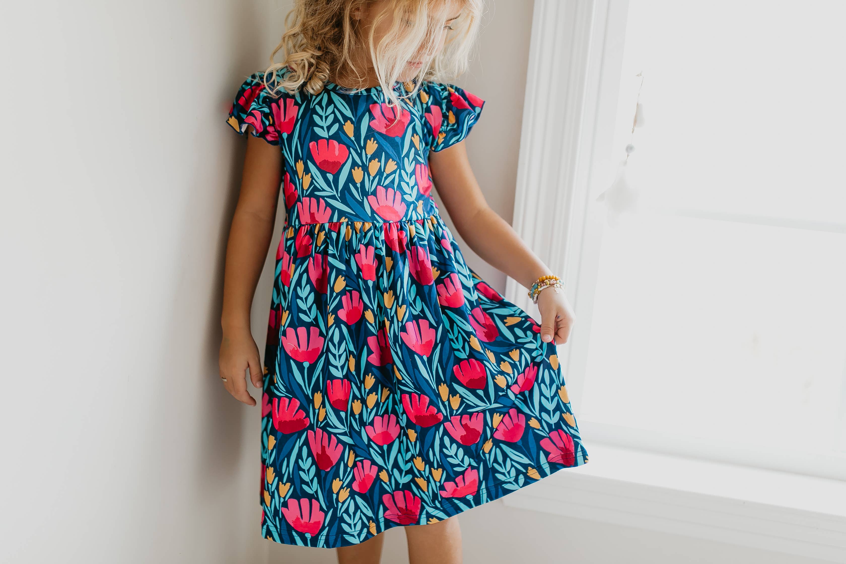 Adorable Sweetness - Wholesale Dress - Kids - Kids Blue Floral Flutter Sleeve Summer Dress