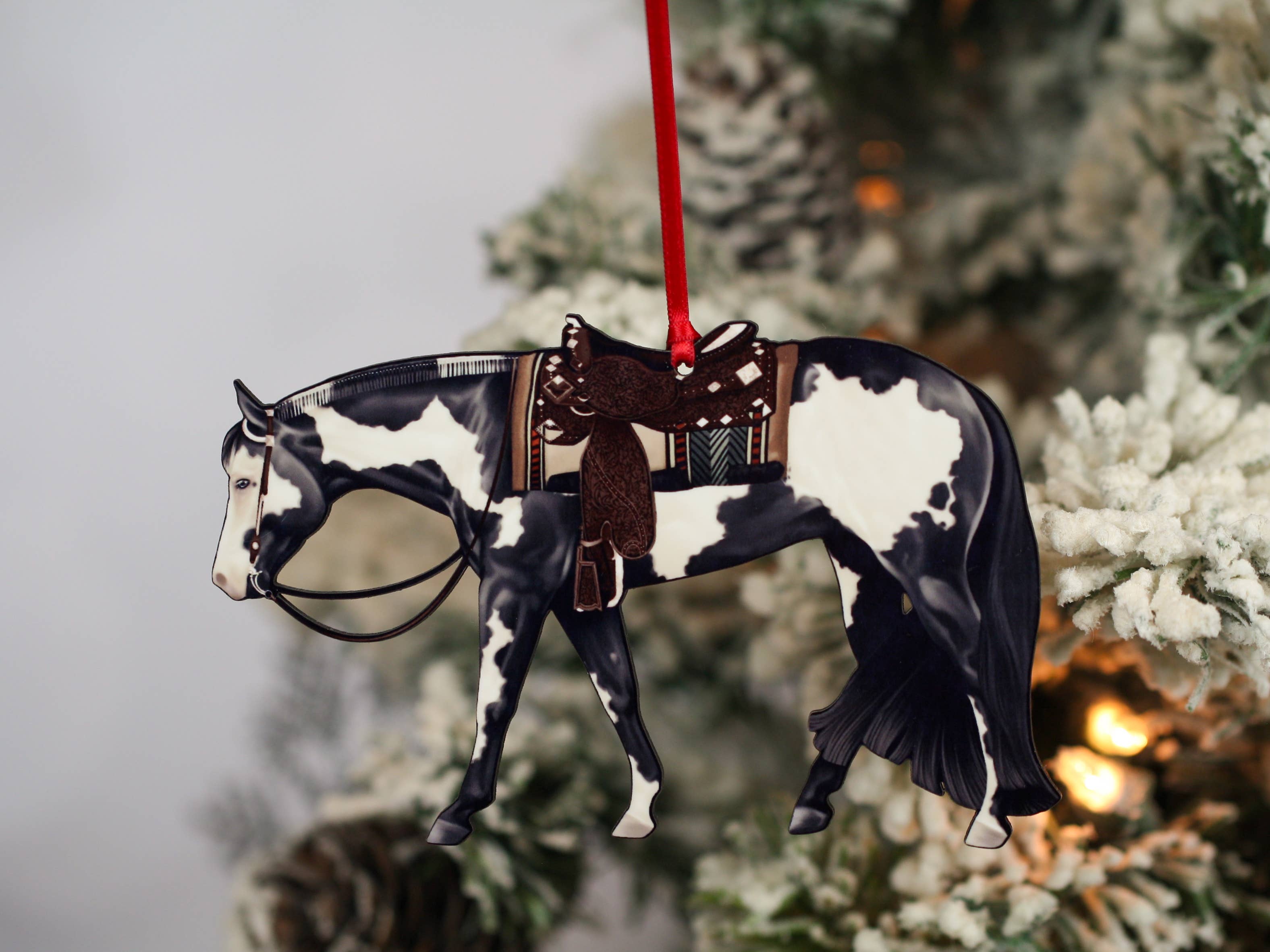 Classy Equine - Wholesale Ornament - Black Tobiano Western Pleasure Horse Ornament - Paint Horse3