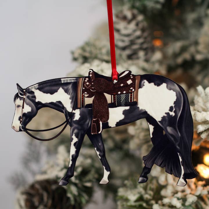 Classy Equine - Wholesale Ornament - Black Tobiano Western Pleasure Horse Ornament - Paint Horse3