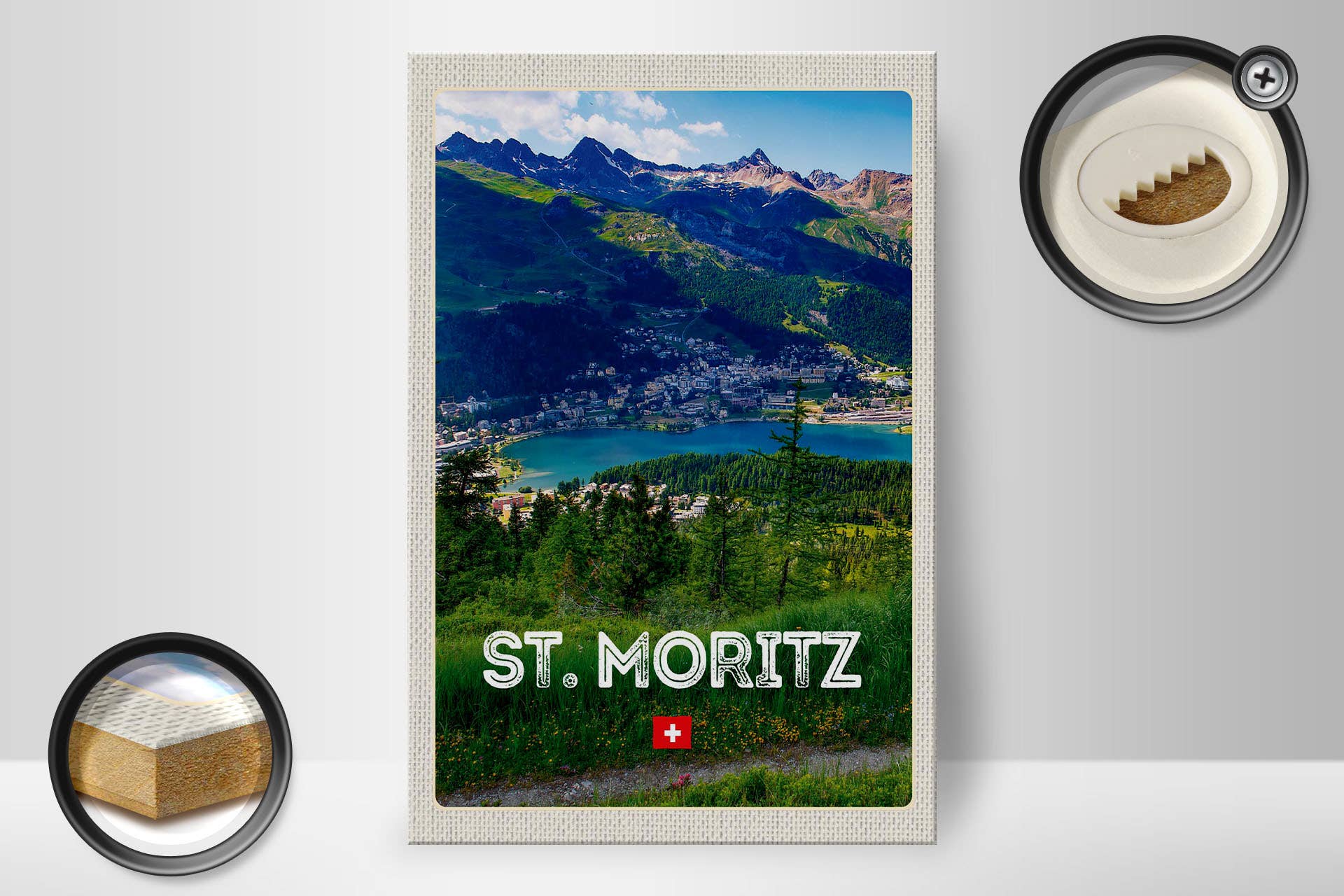 Femer – Großhandel Schilder – Holzschild Reise 20x30cm St. Moritz Österreich Ausblick1