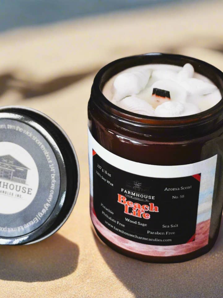 Bougie Parfumée Beach Life | Pistache + Sauge Bois + Sel Marin pour la vente par Farmhouse Charm Candles Inc.