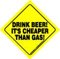 SJT Enterprises, Inc. - Wholesale Car Decorative Charm - Unisex - Drink Beer! It's cheaper than gas! Auto Attitudes Car Signs with suction cup0
