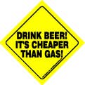 SJT Enterprises, Inc. - Wholesale Car Decorative Charm - Unisex - Drink Beer! It's cheaper than gas! Auto Attitudes Car Signs with suction cup