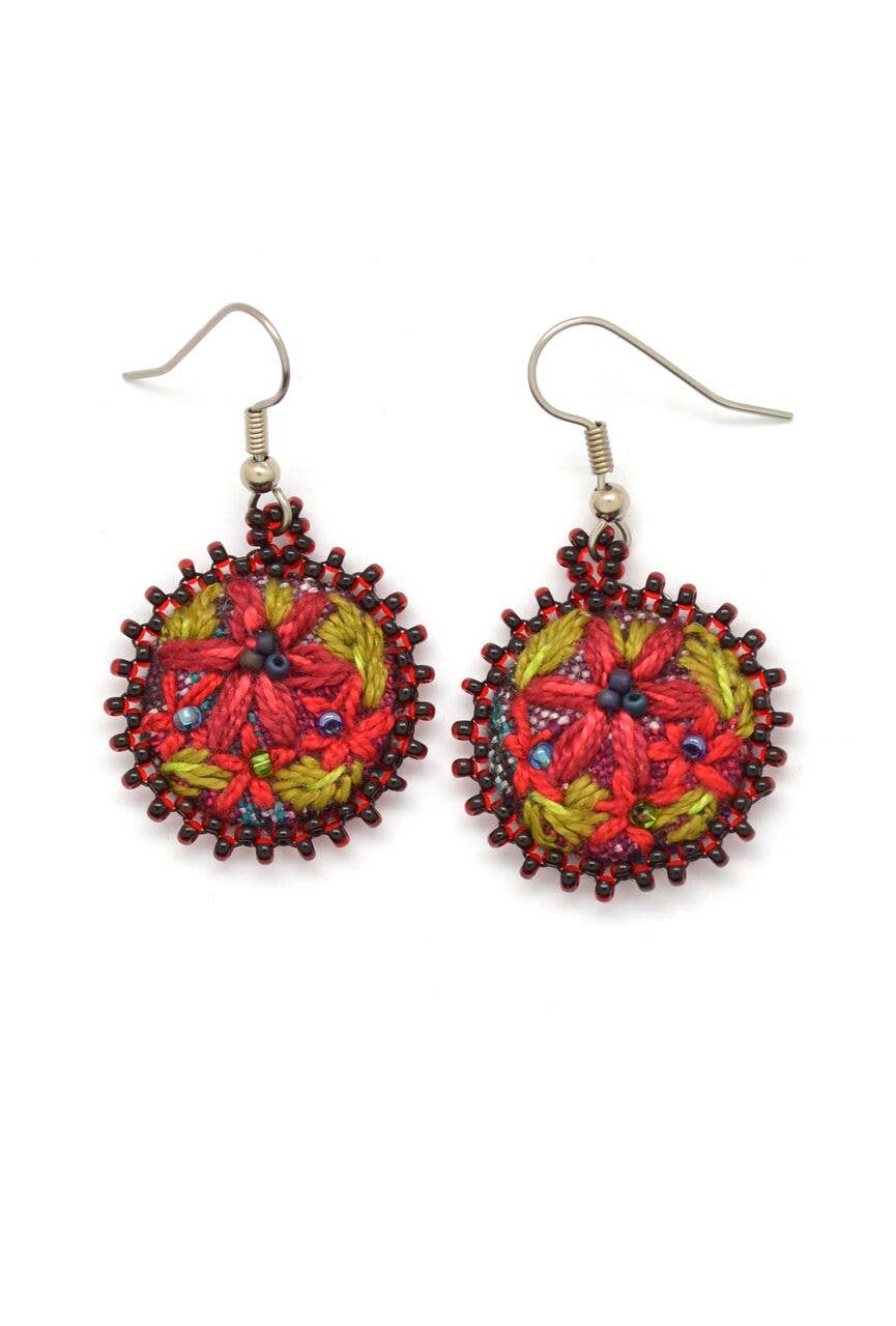 Dunitz & Company - Wholesale Dangle Earrings - Embroidered & Beaded Flower Earrings - Fair Trade Verified7