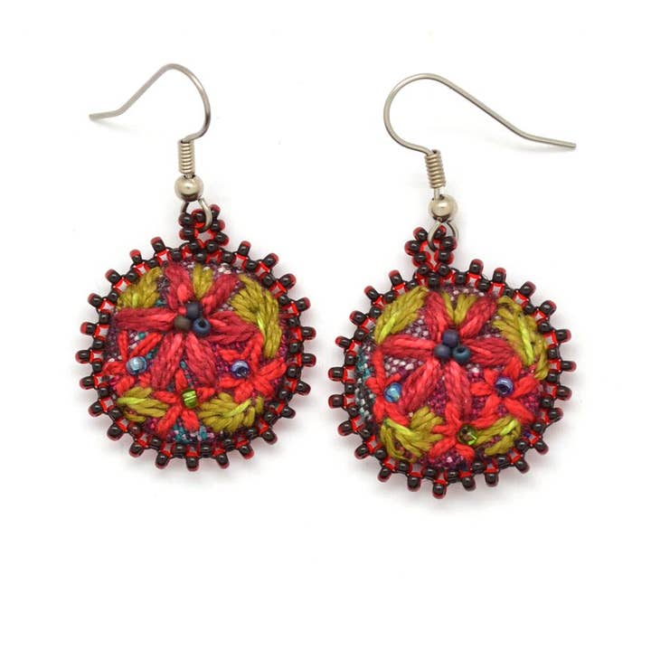 Dunitz & Company - Wholesale Dangle Earrings - Embroidered & Beaded Flower Earrings - Fair Trade Verified7