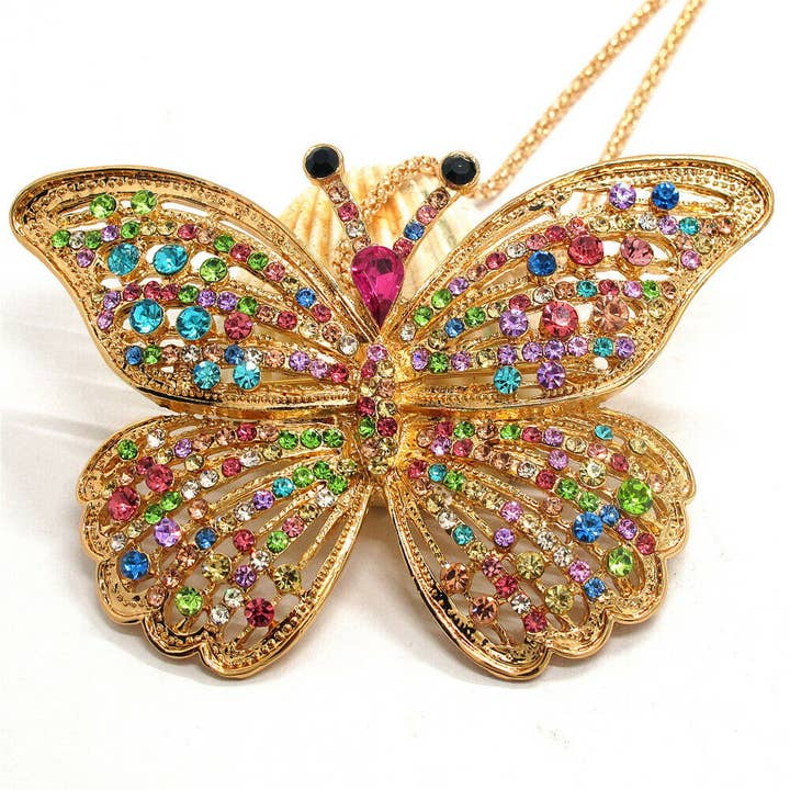 Collier papillon à strass multicolores pour la vente par Sassy Jewelry Collection