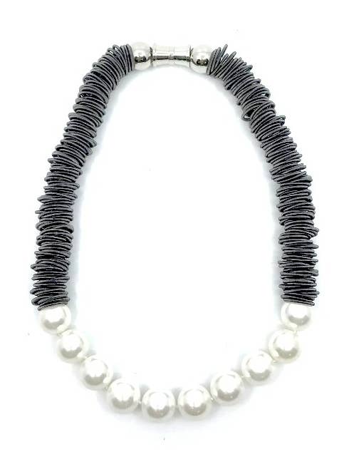 1025 - Spring Ring Necklace in Slate with White MOP for wholesale by Sea Lily