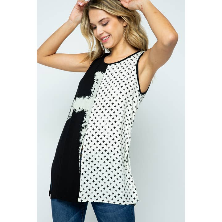 MULTIMEDIA CROSS SLEEVELESS TOP for wholesale by VOCAL