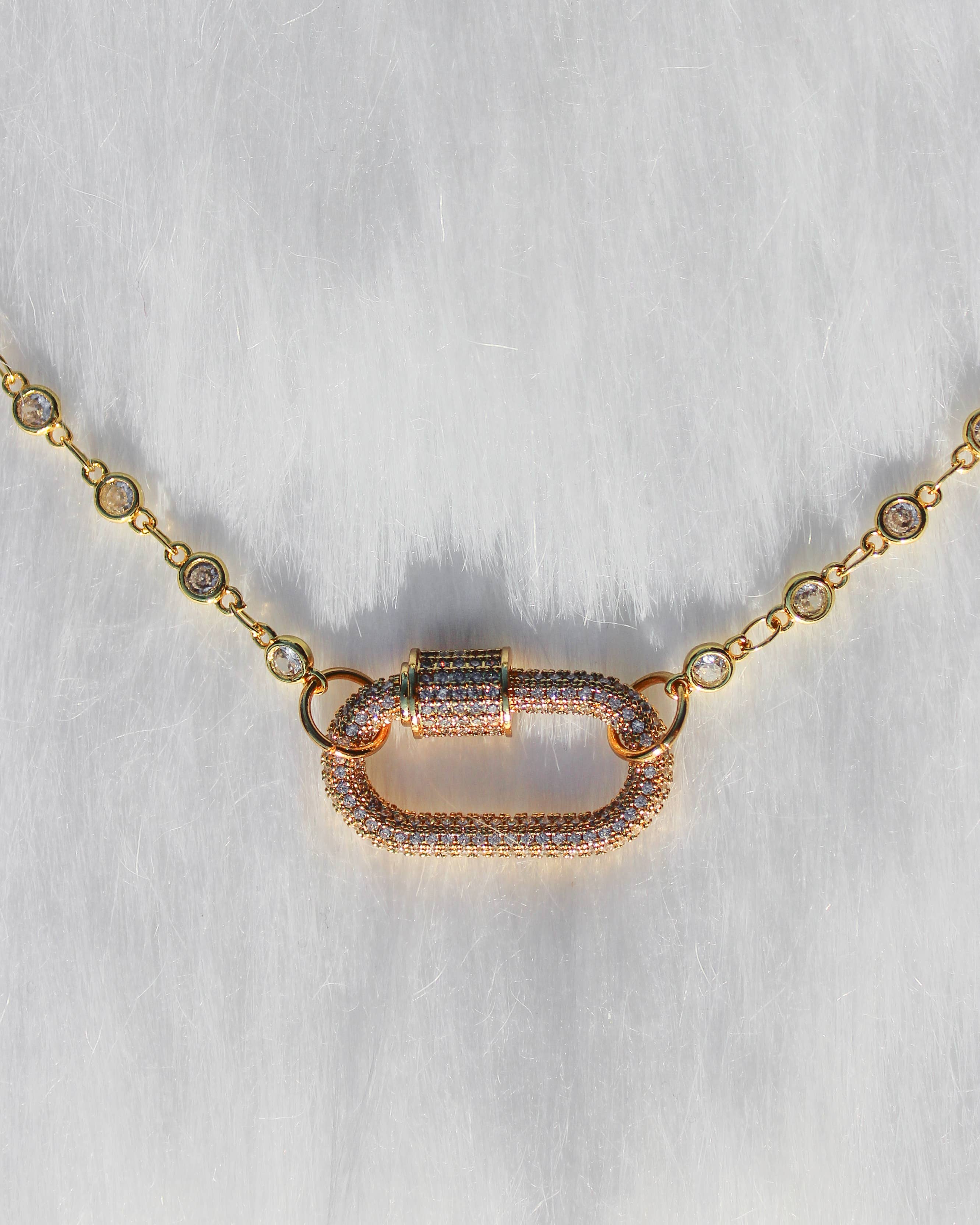 Beaded by Meg - Wholesale Pendant/Charm Necklace - Euphoric Glow- Gold Crystal Chain Carabiner Clasp Necklace1