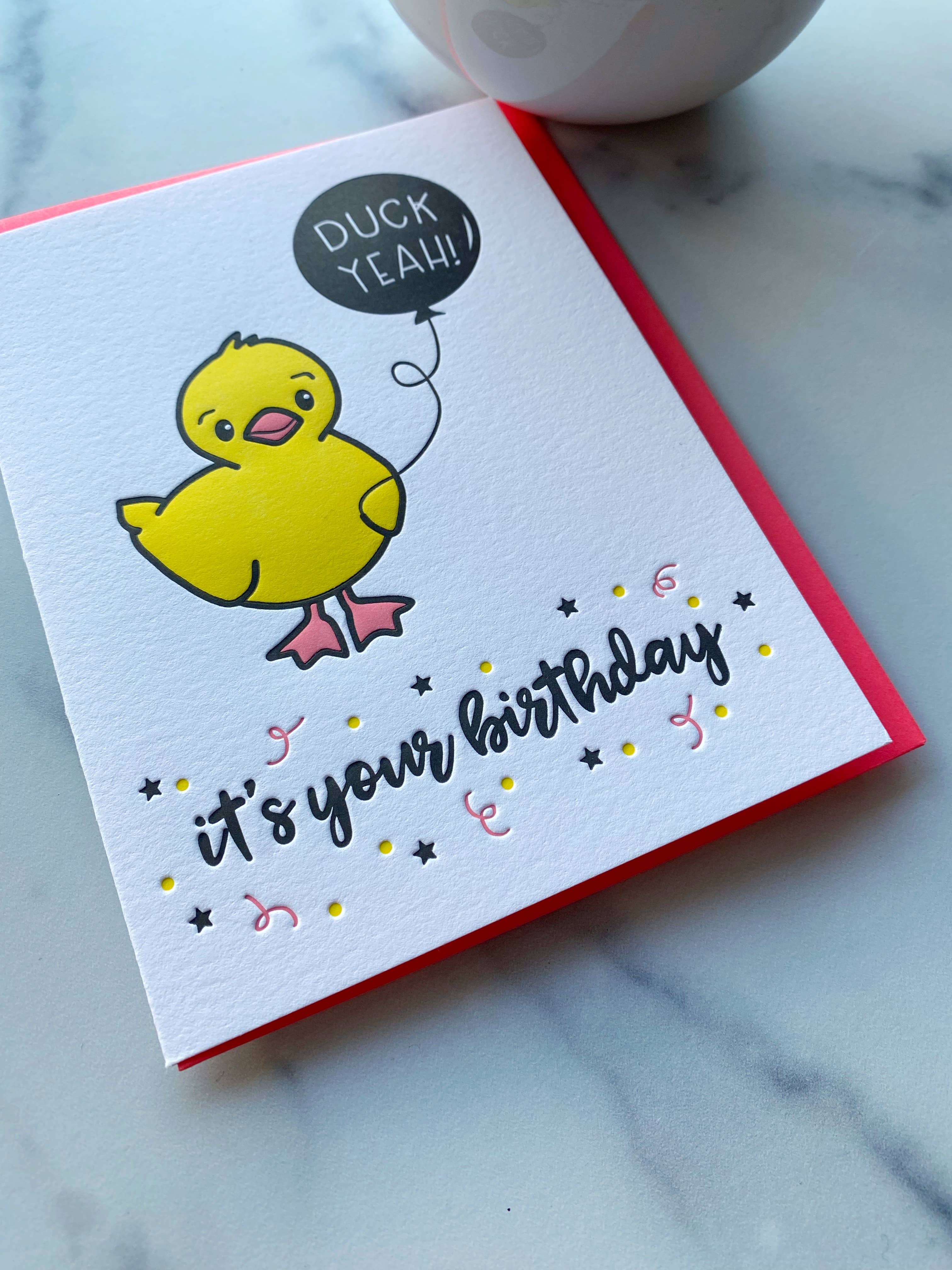 Kiss and Punch - Wholesale Birthday Card - Punny Duck Yeah Birthday Letterpress Card3