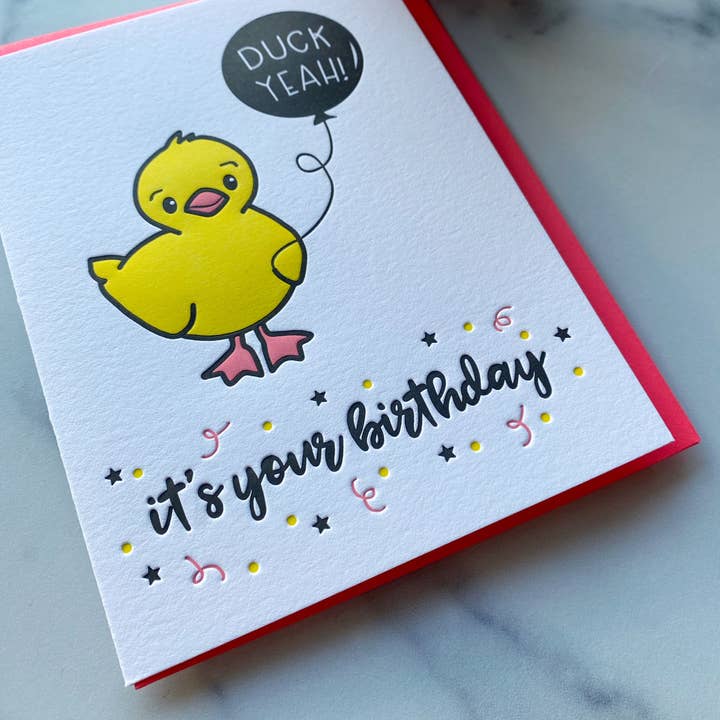 Kiss and Punch - Wholesale Birthday Card - Punny Duck Yeah Birthday Letterpress Card3