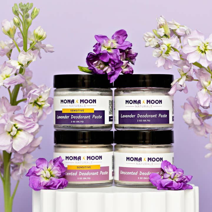 Pâte déodorante sensible, pot en verre de 2 oz pour la vente par Mona Moon Naturals