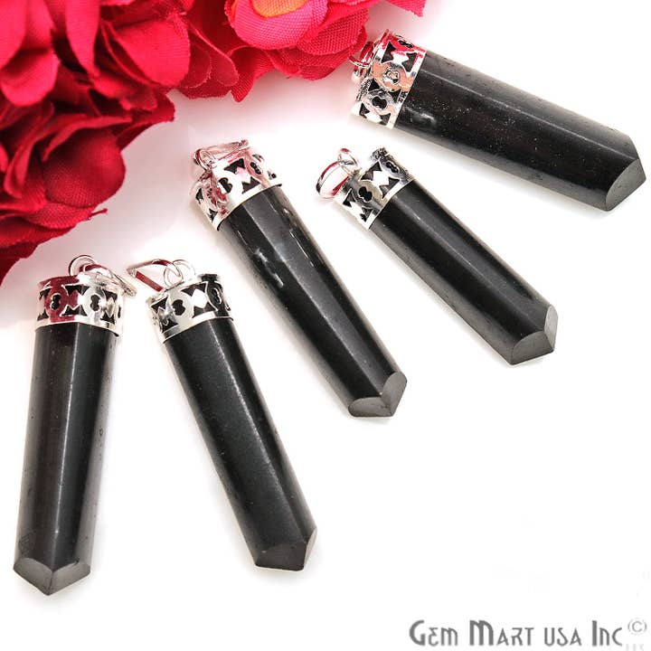 GemMartUSA – wholesale Pendant/charm necklace – DIY Healing Gemstone Silver Pencil Point Ornate Pendant 1pc9