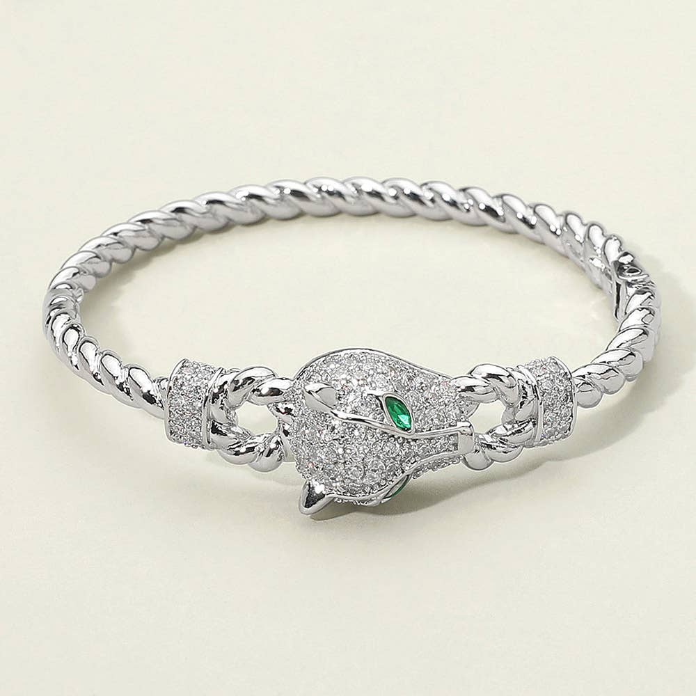 Sensibling Corp. - Wholesale Bangle Bracelet - CZ Stone Paved Leopard Panther Head Accent Hinged Bangle Bracelet3